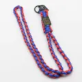 Outdoor tactical paracord lanyard red blue survival keychain with metal hook and flag tag - Red and Blue