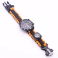 Outdoor survival paracord watch with compass black orange woven multi-functional tactical bracelet - Orange and Black