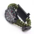 Tactical survival paracord watch with compass quartz multi-function military green strap - Army Green