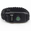 Black paracord survival bracelet with digital watch and compass for outdoor camping. - Black
