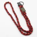Red black paracord lanyard keychain, durable braided tactical strap with metal hook. - Red Black Camouflage