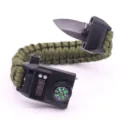 Army green outdoor survival paracord bracelet with watch compass and mini rescue knife tool. - Army Green