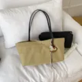 Casual canvas tote bag with pouch and rocking horse charm large capacity handbag for women - Shoulder Bag Set / Khaki