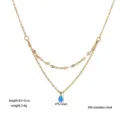 Double layer opal teardrop pendant necklace in 304 stainless steel with 42+5cm length. - Blue Tear Drop Necklace / Gold