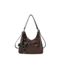 Retro Damen Shopper Umhängetasche, große Kapazität lässige elegante Handtasche für Alltag. - Stil Mit Anhänger (RD681) / Mit Anhänger / Braun