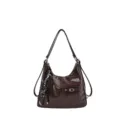 Retro braune Lackleder Umhängetasche für Damen, große Freizeittote für den Pendelverkehr - Stil Mit Anhänger (RD681) / Mit Anhänger / Kaffee