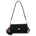 Schwarze schicke kleine Schultertasche mit Drehverschluss und flauschigem Anhänger. - Mit Anhänger / Schwarz