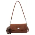 Braune elegante Schultertasche aus Wildleder mit modischem Schloss und schicker Kette. - Mit Anhänger / Braun