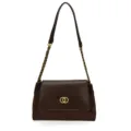 Brown shoulder bag, elegant underarm bag with chic chain strap and secure metal lock clasp. - Round Lock (XQD3312) / Coffee (Tiger Eye Texture)