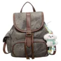 Casual retro canvas backpack for women daily commute stylish school bookbag with cute plush dog - With Pendant / Dark Brown