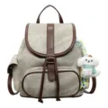 Stylish casual canvas backpack in light grey with brown leather trim and cute dog charm. - With Pendant / Off White