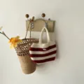 Children knit handbag featuring red and white stripes, ideal for cute daily autumn outfits styling. - Kids / Red