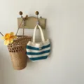 Children knitted striped handbag, cute Korean style baby styling bag for autumn and winter daily wear. - Kids / Blue