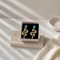 Vintage gold snake earrings with blue stone for women, chic niche design metal jewelry. - Vintage Snake Stud Earrings (miou-488) / Lake Blue