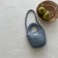 Charming handmade knitted children crossbody bag in solid blue wool, perfect winter accessory. - Crossbody Bag / Blue