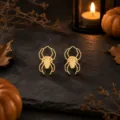 Gold stainless steel spider stud earrings, Halloween spooky fashion jewelry for women. - Spider Style (miou-490) / Gold