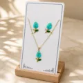 Enamel tulip flower necklace and earrings set light luxury jewelry gift for women cross border - Blue