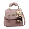 Pink women backpack cute bow handle plush bear pendant stylish daily casual commuter bag! - With Pendant / Pink