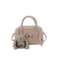 Pink fluffy plush handbag for women, stylish winter crossbody bag with cute plush pendant. - With Pendant / Pink