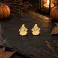 Halloween gold stainless steel ghost stud earrings, cute witch hat design for women, chic holiday jewelry. - Ghost 1 Style (miou-490) / Gold
