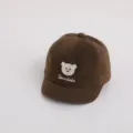 Gorra de béisbol marrón de pana para niños con tierno bordado de oso, visera corta, sombrero. - Bordado de Oso (Osito) / 50CM (Para 1-3 Años) / Café