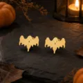 Halloween gold stainless steel ghost stud earrings, quirky and cute design for women daily wear. - Devil Style (miou-490) / Gold