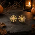 Gold spider web stud earrings for women, unique Halloween holiday jewelry gift accessory. - Spider Web Style (miou-490) / Gold