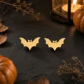 Halloween gold stainless steel bat stud earrings quirky holiday fashion jewelry accessories - Bat Style (miou-490) / Gold