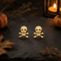 Halloween gold stainless steel skull crossbones stud earrings spooky goth party jewelry - Skeleton Skull Style (miou-490) / Gold