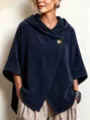 Veste Capuche Cape Velours Cotes Bleu Femme Chic Decontractee Ample Automne Hiver - S / Hauts / Bleu marine
