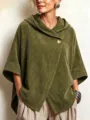 Vue détaillée de la cape à capuche en velours côtelé d'automne pour femme coupe ample. - S / Hauts / Vert Militaire