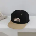 Gorra de béisbol plana de algodón lavado colorblock para niños y niñas de moda infantil - 50-54cm / Negro