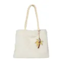 Bolso de hombro de felpa para mujer bolso tote de piel sintética con palmera - Con Colgante / Blanco