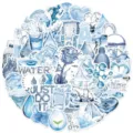 Lot d'autocollants graffiti sur le thème de l'eau bleue, déco créative pour téléphone - 50 Pièces/Paquet