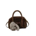 Autumn winter plush furry handbag for women stylish versatile crossbody pillow bag charm - Coffee