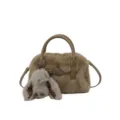 Fluffy plush crossbody handbag for women, cute furry pillow bag with charm, brown. - Dark Khaki