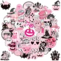 Pink Halloween stickers waterproof PET decals cute spooky ghost pumpkin party decor pack - 50 Pieces/Pack / Pink
