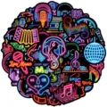 50pcs autocollants graffiti musique néon étanches vinyle pour guitare casque skate - 50 Pièces/Paquet