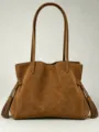 Braune Wildleder Textur slouchy Umhängetasche, große Kapazität modische Tasche mit Quasten. - 45x28x15cm / Karamellbraun