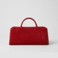 Rote Damen Handtasche aus echtem Wildleder, schicker horizontaler Shopper im Retro-Stil. - 29*11.5*13 / Rot