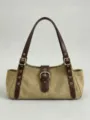 Elegante Damen Schultertasche aus Veloursleder, große Pendler Kissen Tasche für den Herbst. - Khaki