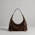 Dunkelbraune Wildleder Schultertasche für Damen, elegante Freizeittasche und Umhängetasche. - Kaffeebraun