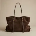 Große braune Wildleder Handtasche für Damen, retro schicke Umhängetasche für den Winter. - 46x29x15cm / Dunkelbraun