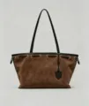 Braune Wildleder-Tasche für Damen, große Schultertasche mit schwarzem Lederbesatz und Ösen. - 27(W) X 24(H) X 12(D)cm / Kaffeebraun