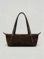 Braune Damen Umhängetasche aus echtem Leder, lässige Herbst Handtasche mit Metall schnallen. - 26x11.5x13cm / Kaffeebraun