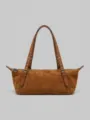 Braune Wildleder Schultertasche für Damen, Retro Achseltasche mit Metallösen und Riemen. - 26x11.5x13cm / Hellbraun