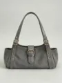 Graue Wildleder Umhängetasche für Damen, elegante Pillow Handtasche mit Schnallen für den Alltag. - Premium Grau