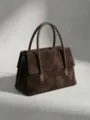 Braune Wildleder Damentasche, retro grosse Kapazitaet Schultertasche Umhaengetasche. - Kaffeebraun
