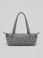 Graue Schultertasche aus Leder, stilvolle lässige Pendlerhandtasche für den Herbst und Alltag. - 26x11.5x13cm / Premium Grau