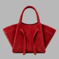 Rote Wildleder Shopper Tasche, elegante Damen Umhängetasche mit breiten Flügeln. - Rot